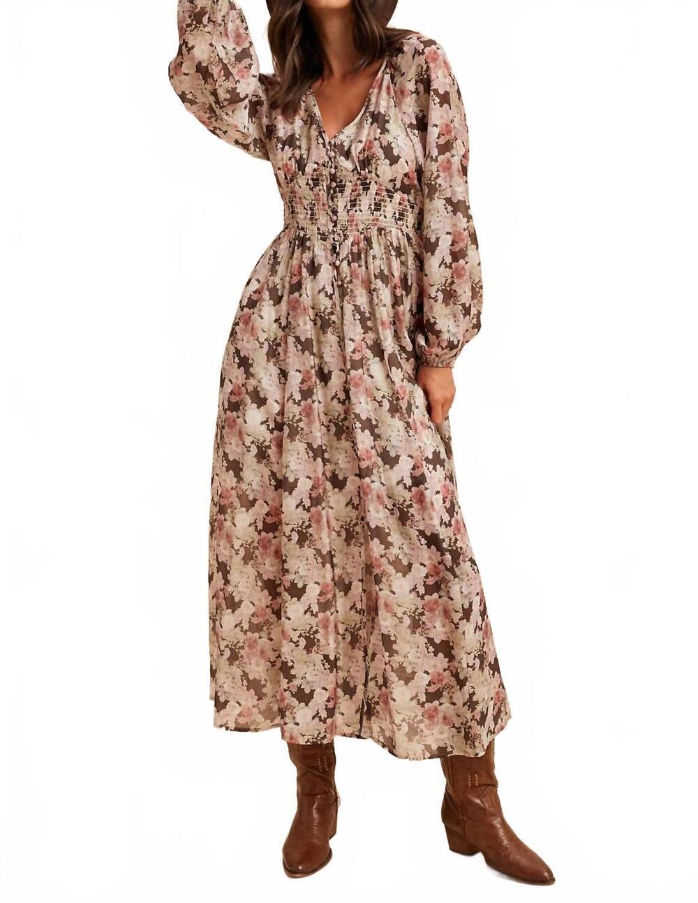 NEW IN-LOOM smocked button down maxi dress in eliana floral
